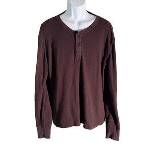 TECONAS Men's Long Sleeve Button Down Pull-Over Polo Shirt‎ Brown Large